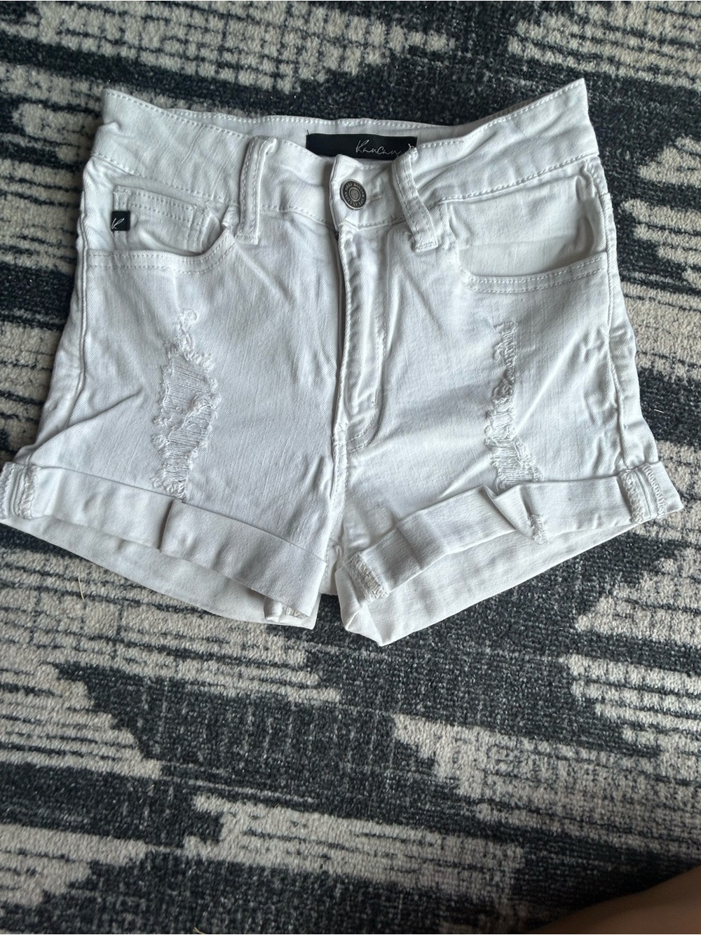 KanCan White Distressed Roll-Cuff Denim Shorts